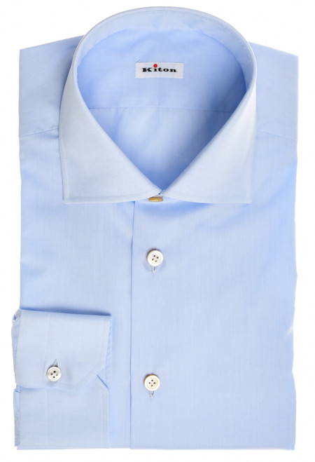 Kiton Blue Superfine Cotton Dress Shirt