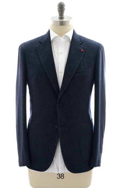 Isaia Blue Herringbone Wool Cotton Sport Coat