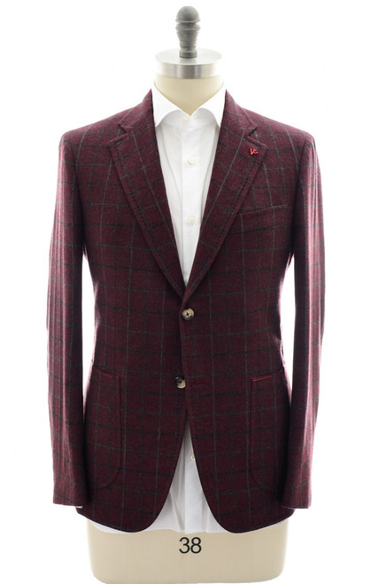 Isaia Burgundy Gray Plaid Wool Cashmere Sport Coat Isaia Burgundy Gray Plaid Wool Cashmere Sport Coat
