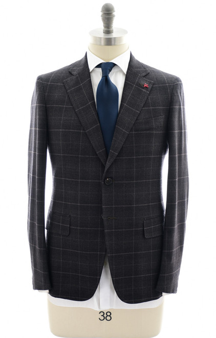 Isaia Gray Plaid Wool Stretch Suit Two Button