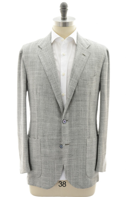 Kiton Gray Herringbone Cashmere Wool Silk Linen Sport Coat