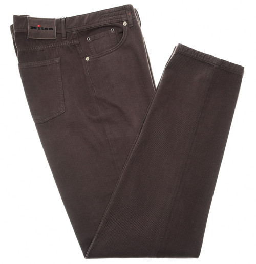 Kiton Brown Cotton Cashmere brushed Twill 5 Pocket Jeans