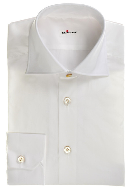 Kiton White Superfine Basic Cotton Dress Shirt