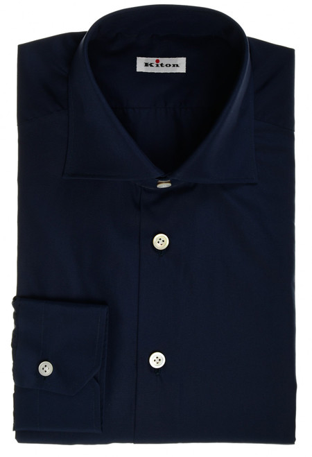 Kiton Dark Navy Blue Cotton Poplin Dress Shirt