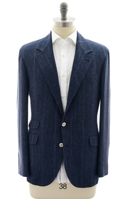 Brunello Cucinelli Blue Stripe Linen Silk Wool Cotton Sport Coat Brunello Cucinelli Blue Stripe Linen Silk Wool Cotton Sport Coat