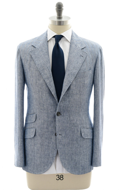 Brunello Cucinelli Blue Herringbone Canapa Hemp Linen Suit
