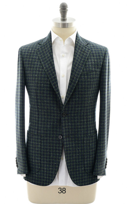 Sartorio Green Blue Check Wool Silk Polyamide Linen Sport Coat Sartorio Green Blue Check Wool Silk Polyamide Linen Sport Coat