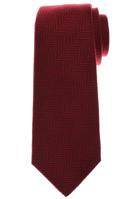 Kiton Dark Red Herringbone Wool Silk Tie