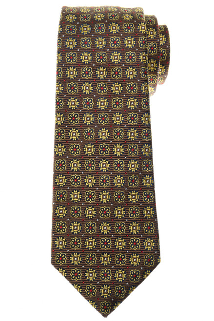 Kiton Brown Yellow Blue Red Medallion Silk Tie