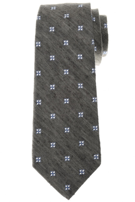 Kiton Gray Blue Geometric Silk  Cotton Tie