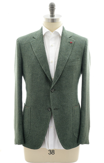 Isaia Green Silk Wool Linen Sport Coat