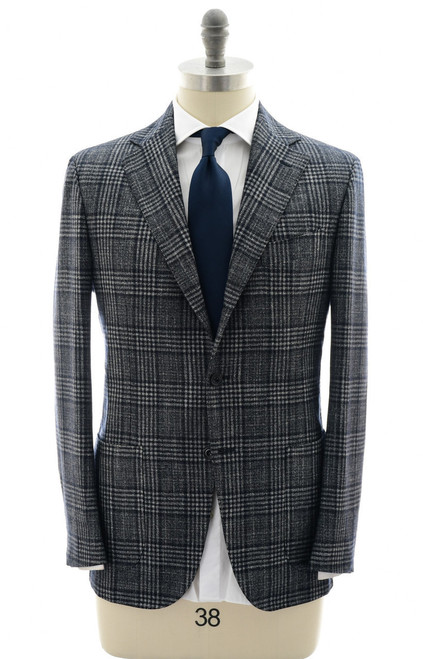 Sartorio Dark Blue Navy Gray Plaid Wool Silk Cashmere Submariner Suit
