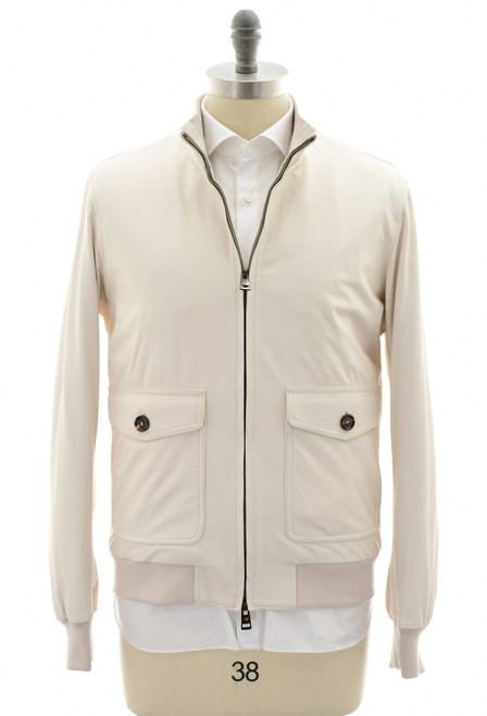 Kired Cream Lambskin Leather Bomber Jacket
