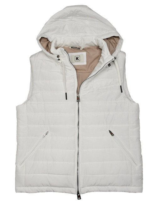 Kired White Polyester Puffer Vest With Detachable Hood