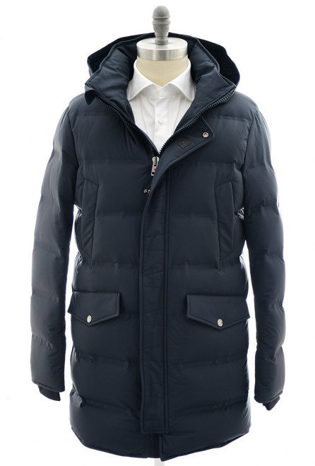 Kired Blue Goose Down Puffer Parka Coat With Detachable Hood