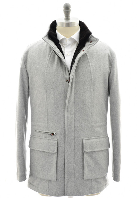 Kired Light Gray Cashmere Mink Lined Overcoat