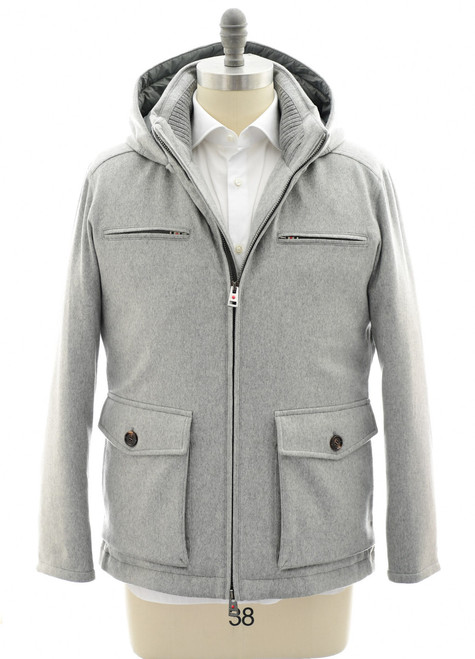 Kired Gray Cashmere Down Field Jacket Coat With Removable Hood
