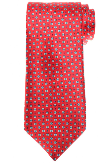 Stefano Ricci Red Blue Geometric Hand Printed Silk Tie