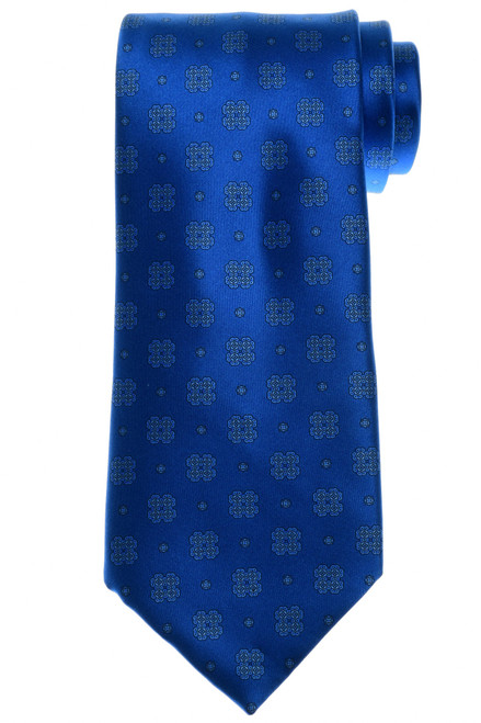 Stefano Ricci Blue Medallion Hand Printed Silk Tie