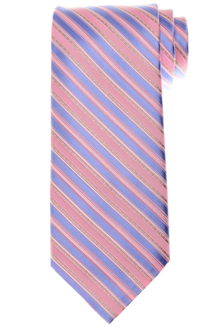 Stefano Ricci Luxury Pink Blue Stripe Motif Woven Silk Tie