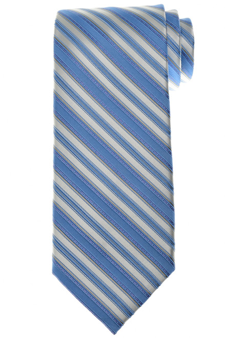 Stefano Ricci Luxury Blue Silver-Gray Stripe Motif Woven Silk Tie