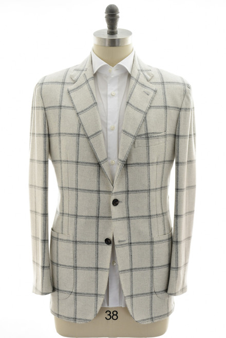 Kiton Napoli Gray Windowpane Cashmere Sport Coat