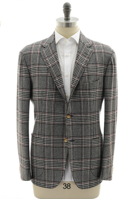 Kiton Napoli Gray Burgundy Plaid Cashmere Sport Coat