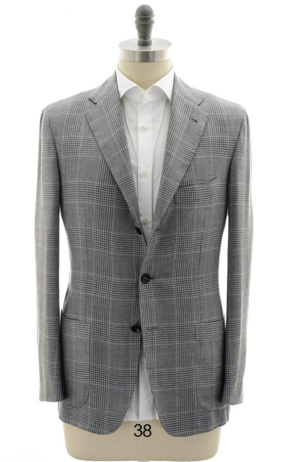 Kiton Napoli Gray Plaid Cashmere Silk Linen Sport Coat