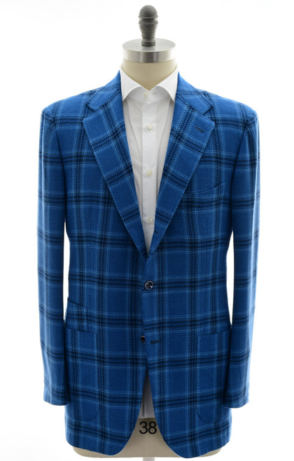 Kiton Napoli Blue Plaid Cashmere Sport Coat