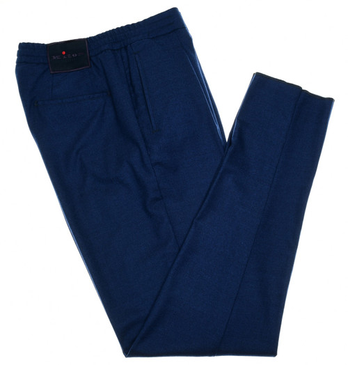 Kiton Napoli Blue Cashmere Wool Silk Stretch Jogger Pants