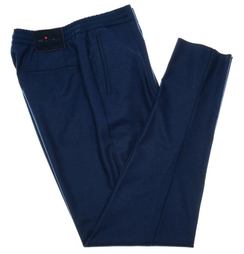 Kiton Napoli Blue Wool Silk Stretch Jogger Pants