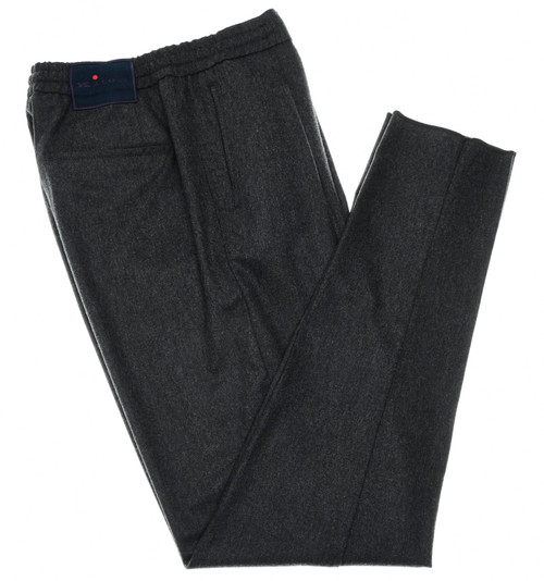 Kiton Napoli Gray Wool Stretch Flannel Jogger Pants