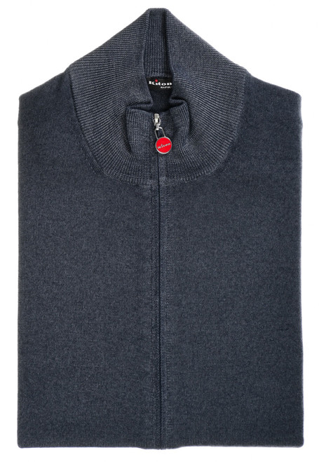Kiton Napoli Blue-Gray Garment Dyed Wool Full Zip Sweater Cardigan