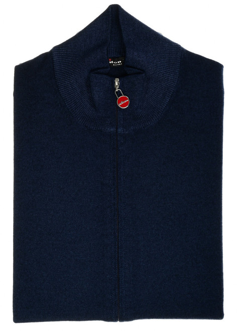 Kiton Napoli Blue Garment Dyed Wool Full Zip Sweater Cardigan