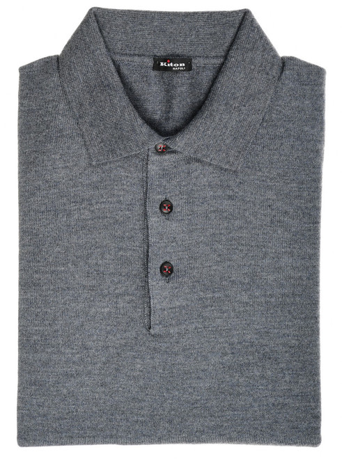 Kiton Napoli Gray Wool Polo Sweater