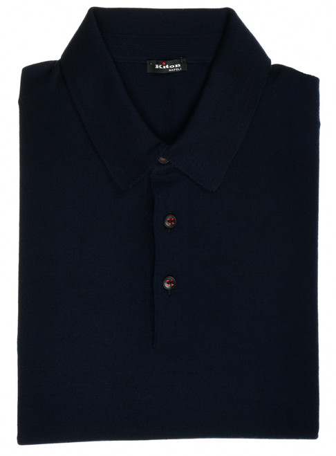 Kiton Napoli Dark Navy Blue Wool Polo Sweater