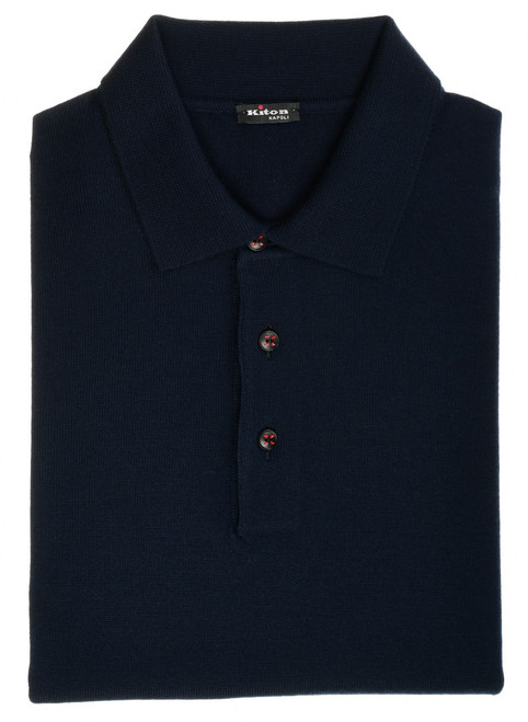 Kiton Napoli Dark Navy Blue Wool Polo Sweater