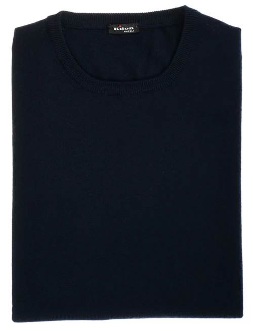 Kiton Napoli Dark Navy Blue Wool Crewneck Sweater