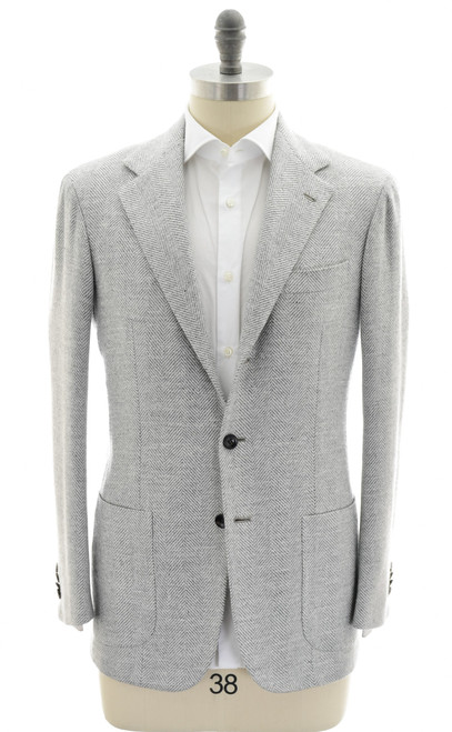 Kiton Napoli Gray Herringbone Cashmere Wool Silk Linen Sport Coat