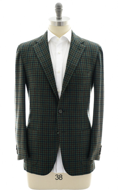 Kiton Napoli Green Brown Blue Check Cashmere Vicuna Sport Coat