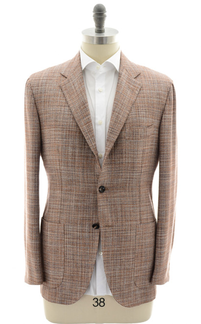 Kiton Napoli Copper Brown Blue Cashmere Wool Silk Linen Sport Coat
