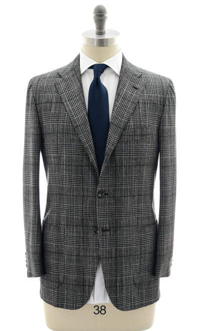 Kiton Napoli Gray Plaid Cashmere Wool Silk Linen Suit
