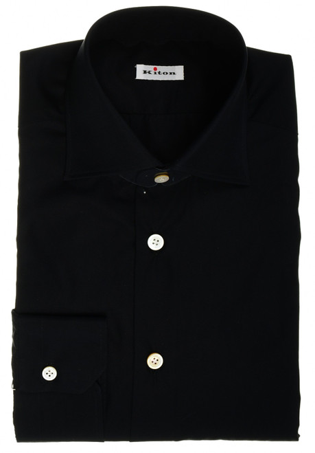 Kiton Black Cotton Poplin Dress Shirt