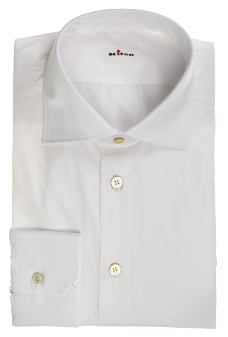 Kiton White Cotton Poplin Dress Shirt