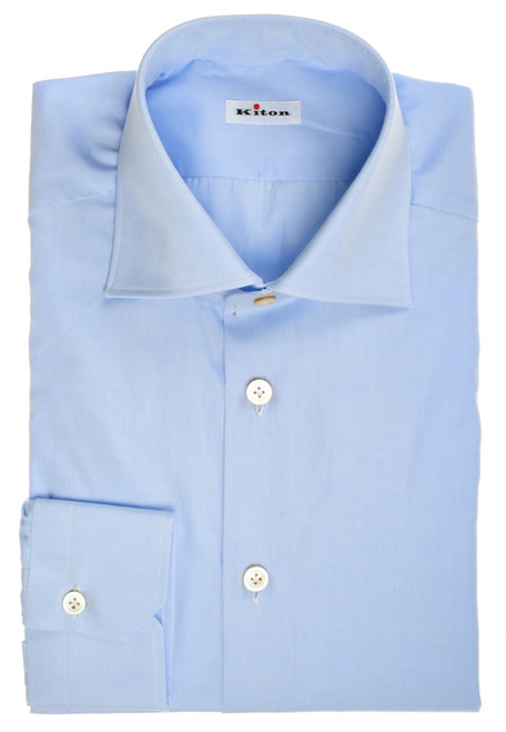 Kiton Napoli Blue Fine Cotton Poplin Dress Shirt