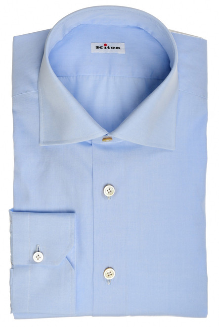 Kiton Napoli Blue Fine Cotton Poplin Dress Shirt