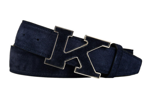 Kiton Napoli Belt K Logo Buckle Suede Leather Adjustable Length Blue