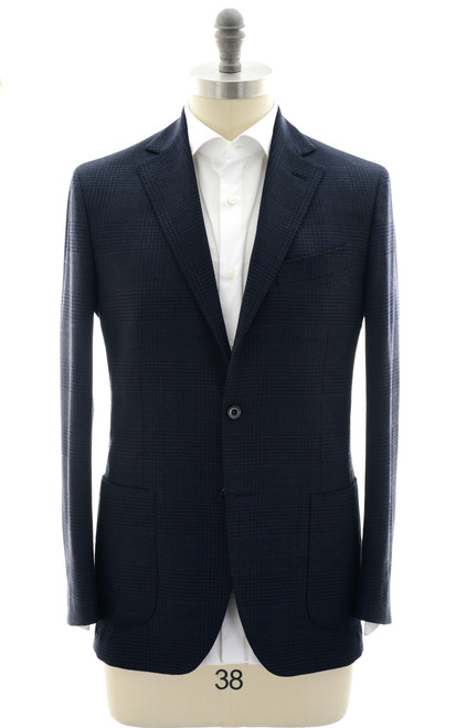 Sartorio Dark Blue Plaid Wool Stretch Sport Coat