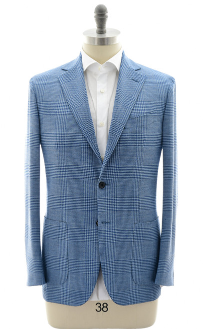 Sartorio Blue Plaid Wool Stretch Sport Coat