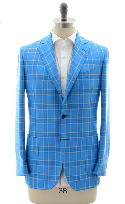 Sartorio Napoli Blue Plaid Cashmere Silk Sport Coat